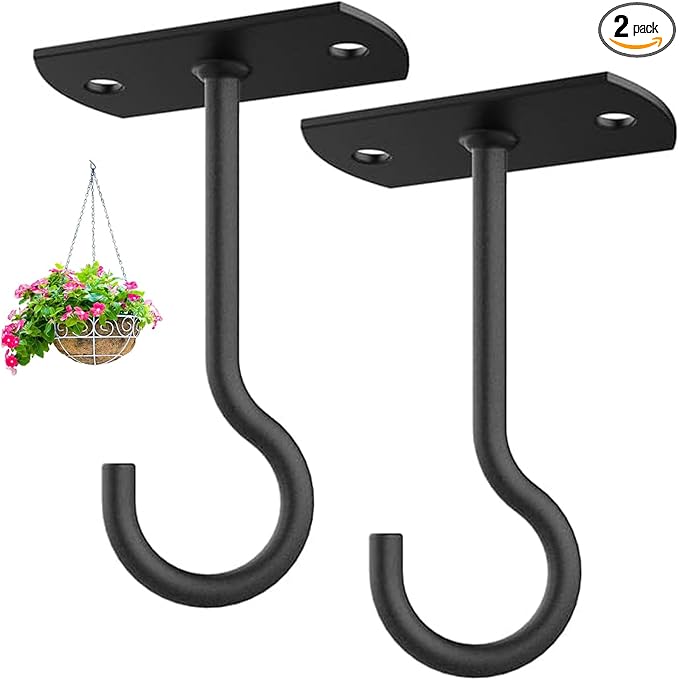 Ceiling Hooks for Hanging Plants,2Pack 4in for Plants,Lights,Planters,Lanterns,Hanging Bird Feeders,Wind Chimes,Indoor&Outdoor Decoration Black-VerdiqueGarden
