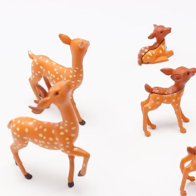Exasinine 12 Pcs Mothers Love Deer Figurines Forest Animal Figurines Woodland Animals Creatures Figurines Miniature Deer for Crafts Fairy Garden Supplies Cake Toppers-VerdiqueGarden