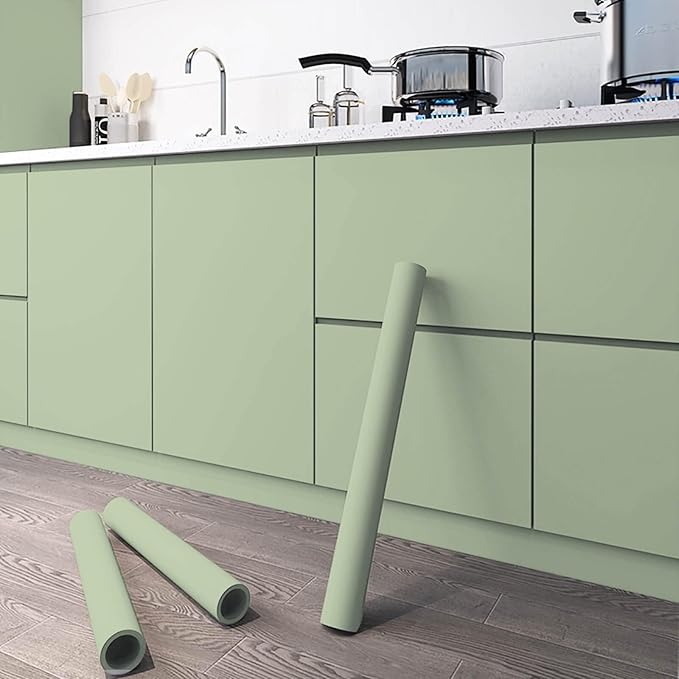 Dimoon 78.7''x17.3'' Green Skin Peel and Stick Wallpaper Contact Paper Modern Self Adhesive Wall Paper Removable Renter Friendly Textured Solid Color Vinyl Roll (78.7''x17.3'',Light Green Skin)-VerdiqueGarden