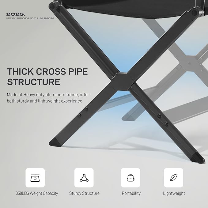 EVER ADVANCED Aluminum Lightweight Directors Chair Foldable, Folding Studio Movie Chairs Camping Event Vendor Chair, 19" Seat Height Black Fabric/Grey Frame, Support 350lbs-VerdiqueGarden