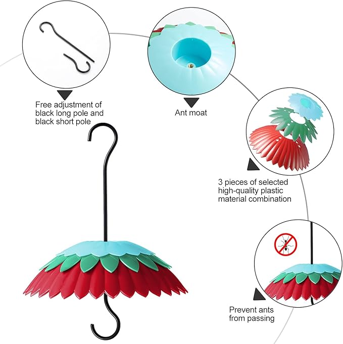 Suet Feeder Double with Weather Guard & Ant Moat, Skaithee Bird Feeders for Outdoors Hanging with 2 Holders Keep Cakes Clean & Fresh Attracts Wild Birds Great for Woodpecker & Clinging Birds, Red-VerdiqueGarden