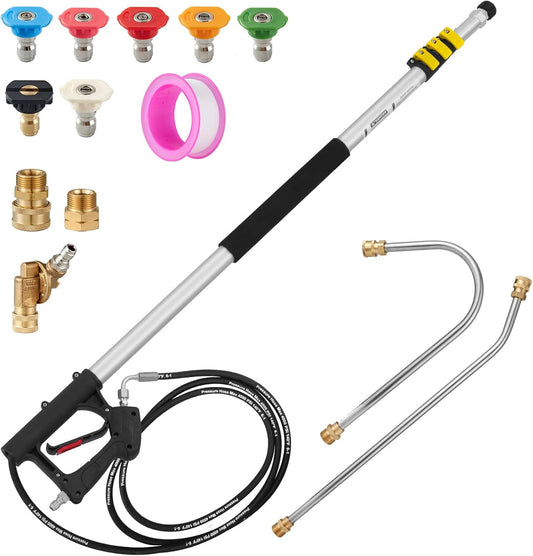 18 FT Telescoping Pressure Washer Wand with Power Washer Extension Wand, Gutter Cleaner Attachment, 5 Spray Nozzle Tips and 2 Hose Inlet Adapters-VerdiqueGarden