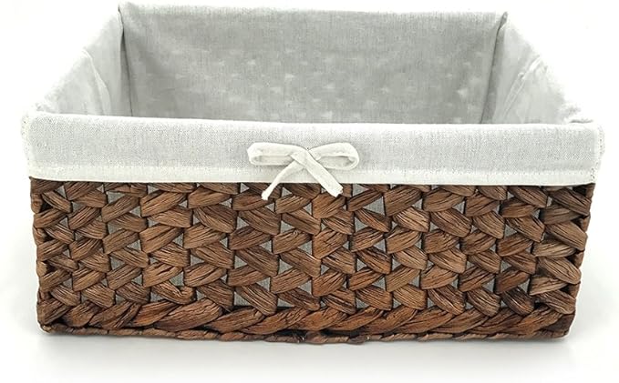 Rectangular Woven Seagrass Storage Bins with Handle,Kingwillow. (water hyacinth, Small)-VerdiqueGarden