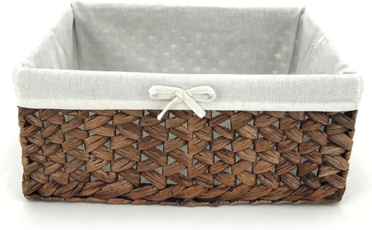 Rectangular Woven Seagrass Storage Bins with Handle,Kingwillow. (water hyacinth, Small)-VerdiqueGarden