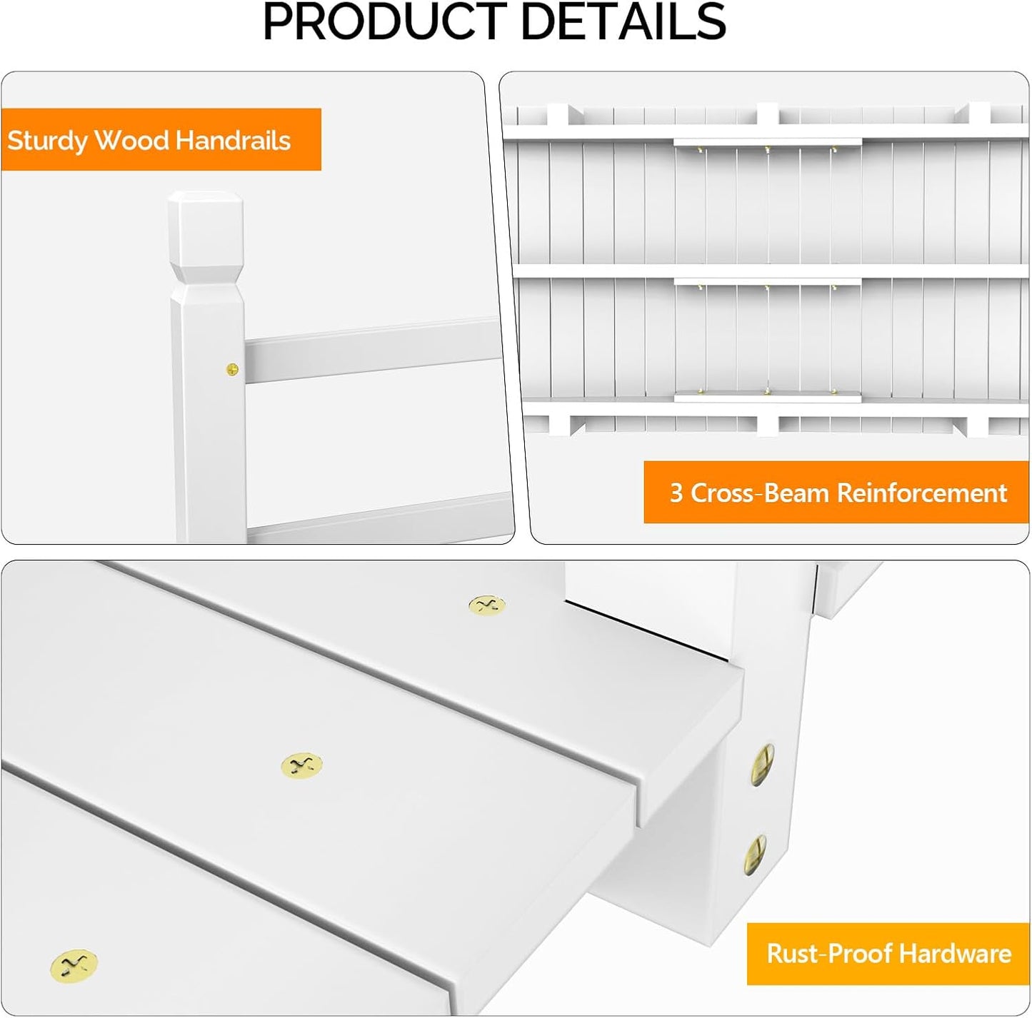VINGLI Garden Bridge, Classic Wooden Arch with Safety Rails Footbridge (White, 5 ft)-VerdiqueGarden