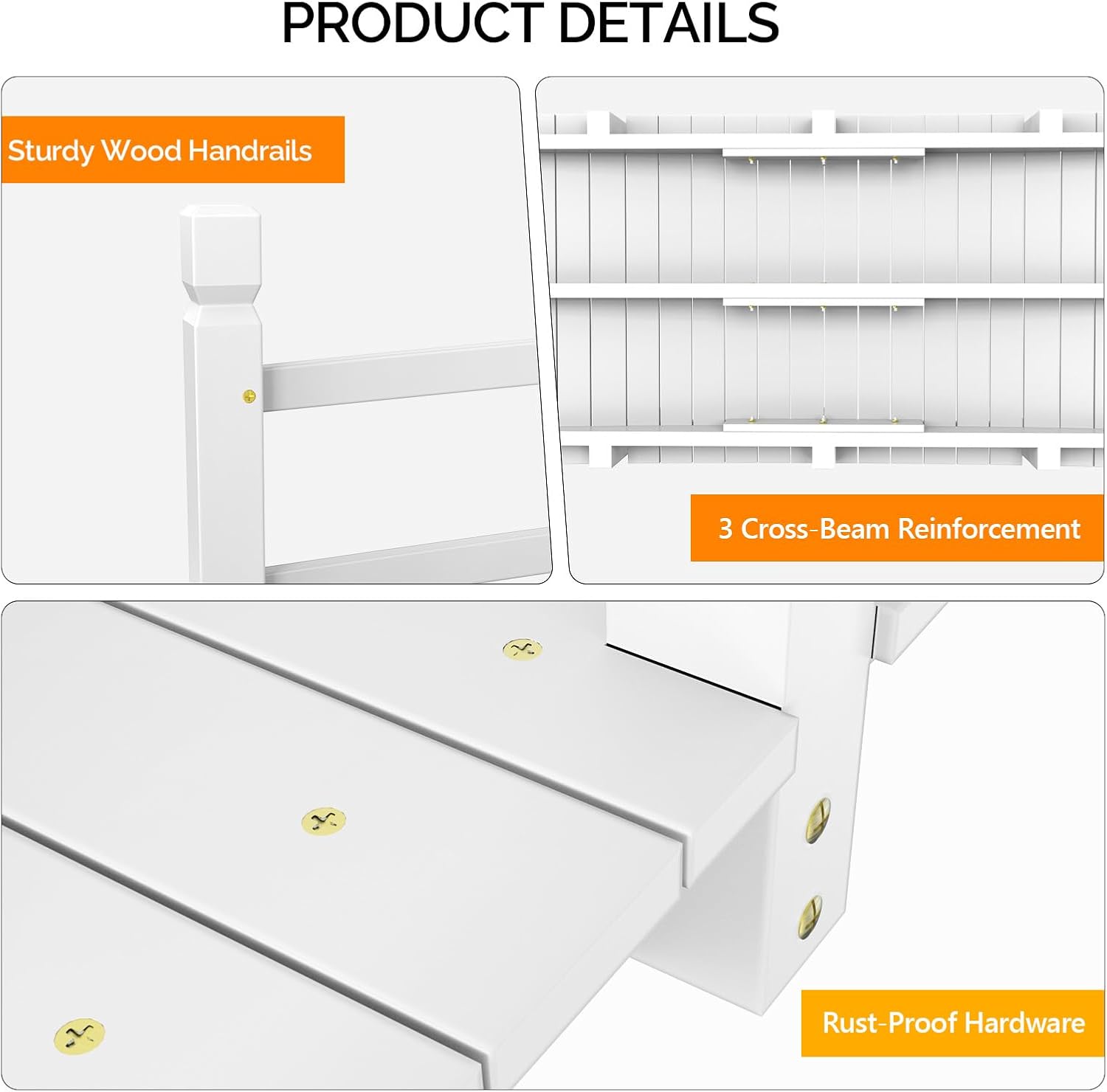 VINGLI Garden Bridge, Classic Wooden Arch with Safety Rails Footbridge (White, 5 ft)-VerdiqueGarden