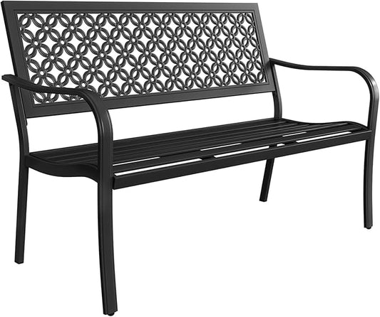 Grand patio 50" Outdoor Bench Garden Bench with Armrests Bench for Outdoors Lawn Yard Porch Black-VerdiqueGarden