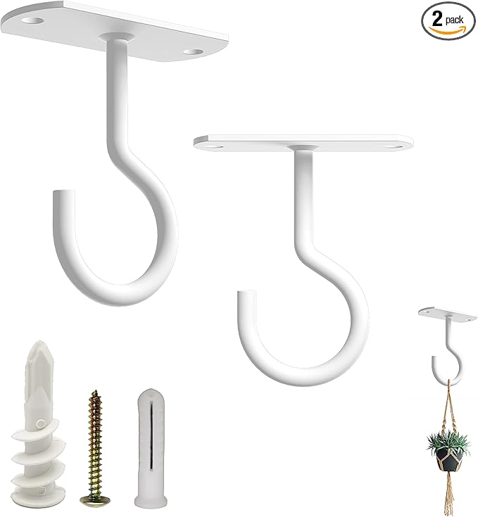 NACETURE Ceiling Hooks Heavy Duty 2 Pack - Plant Hooks for Ceiling Hanging Hook for Hanging Basket Hook, Light, Bird Feeders, Wind Chimes Décor Indoor & Outdoor (2.5" White 2 Pack)-VerdiqueGarden
