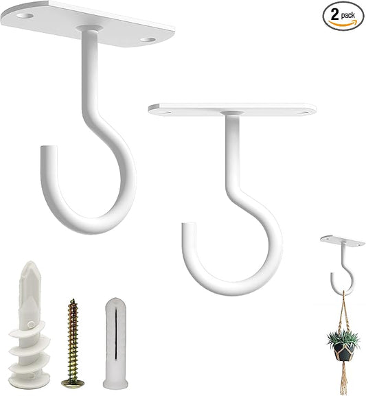 NACETURE Ceiling Hooks Heavy Duty 2 Pack - Plant Hooks for Ceiling Hanging Hook for Hanging Basket Hook, Light, Bird Feeders, Wind Chimes Décor Indoor & Outdoor (2.5" White 2 Pack)-VerdiqueGarden