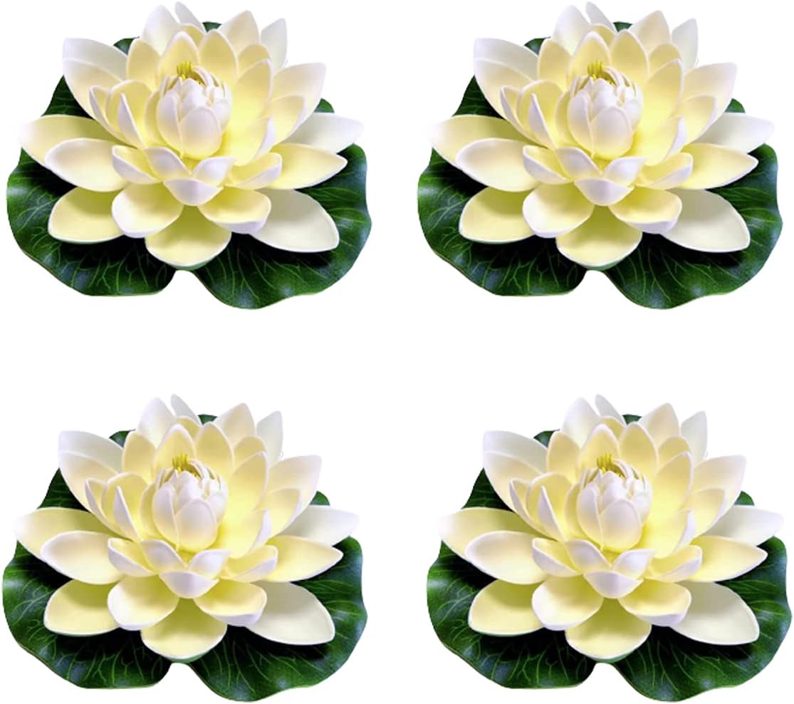 FZBNSRKO Artificial Lotus,4PCS 7.1" Inch Floating Foam Lotus Flowers for Pool,Realistic Water Lily Pads for Home Outdoor Patio Pond Wedding Party Decorations,Milky White-VerdiqueGarden