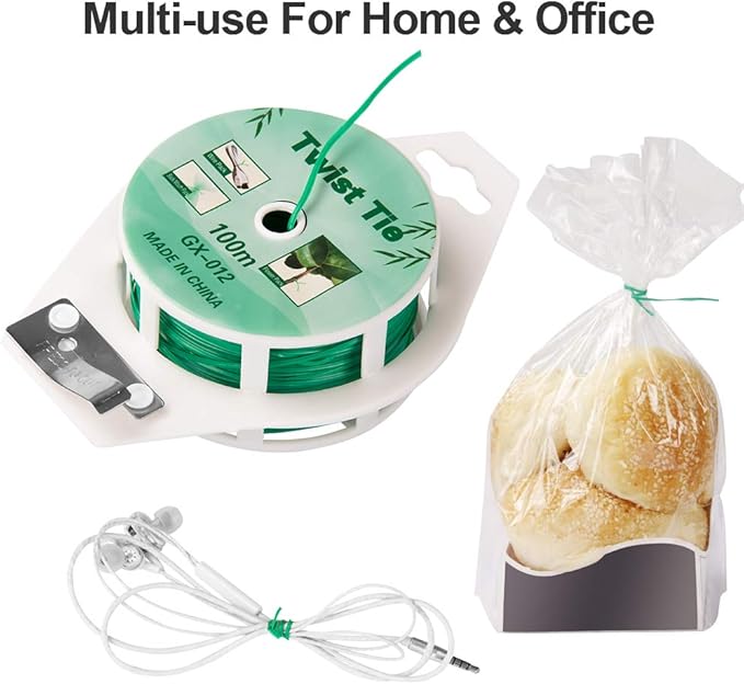 (2 Reels) Garden Wire, Twist Ties Heavy Duty with Cutter 328 Ft Multi-Function Green Coated Tape to Support Plant Tie Up Bags for Home Office (328 Feet / 100 m)