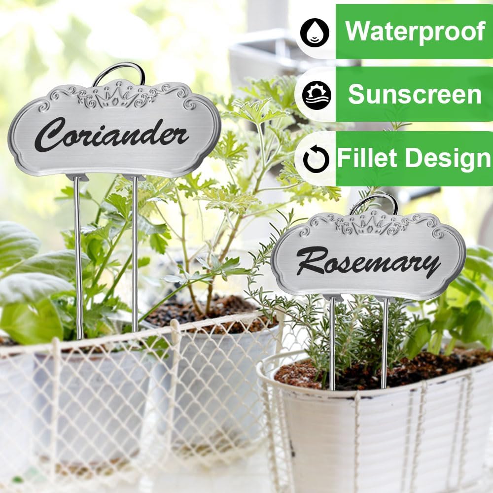 Metal Plant Labels,Tall Outdoor Garden Markers for Flower, Fruit and Vegetable, 304 Stainless Steel Weatherproof Signs (25 Packs, 4" x 1.9", Silver)-VerdiqueGarden