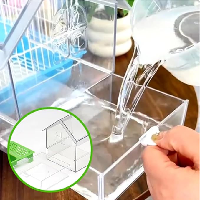 2026 New Pull-Out External Parrot Feeder, Bird Bath for Cage, 7*6*5.5in Bird Feeder House, Transparent Parakeet Cage Accessories, Easy To Fill, Clean, Long-Lasting, for Finch and Hummingbird (White)-VerdiqueGarden