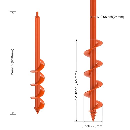 Auger Drill Bit for Planting 3 x 24'', Threaded Garden Auger Post Hole Digger, Spiral Drill Earth Dirt Augers for Bulb, Vegetables, Fence Posts and Umbrella Holes, Fits in 3/8” Drill Chuck-VerdiqueGarden
