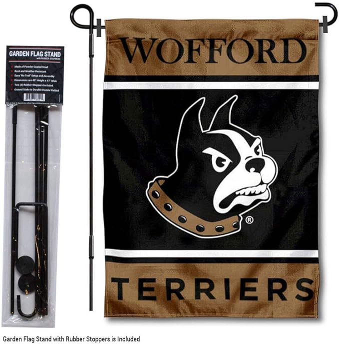 College Flags & Banners Co. Wofford Terriers Garden Flag with Stand Holder-VerdiqueGarden