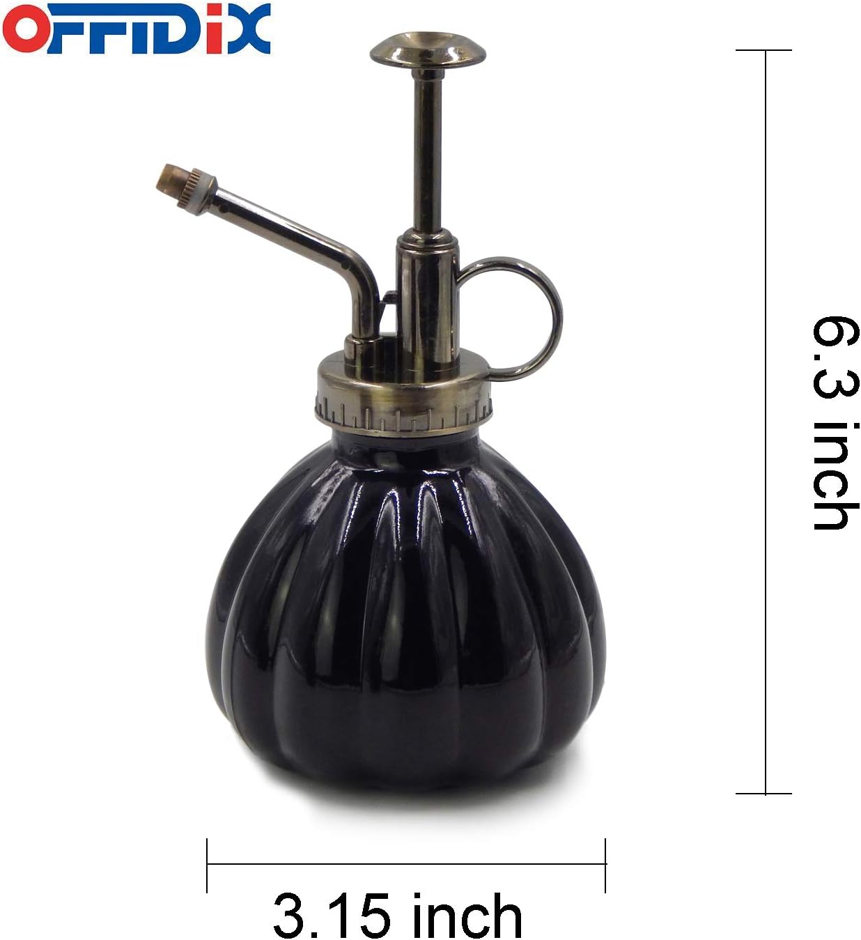 OFFIDIX Plant Mister Flower Watering Can, 6.3" Tall Vintage Pumpkin Style Black Color Glass Spray Bottle & Bronze Plastic Top Pump Ideal for Watering Small Plants Inside Home or Office-VerdiqueGarden