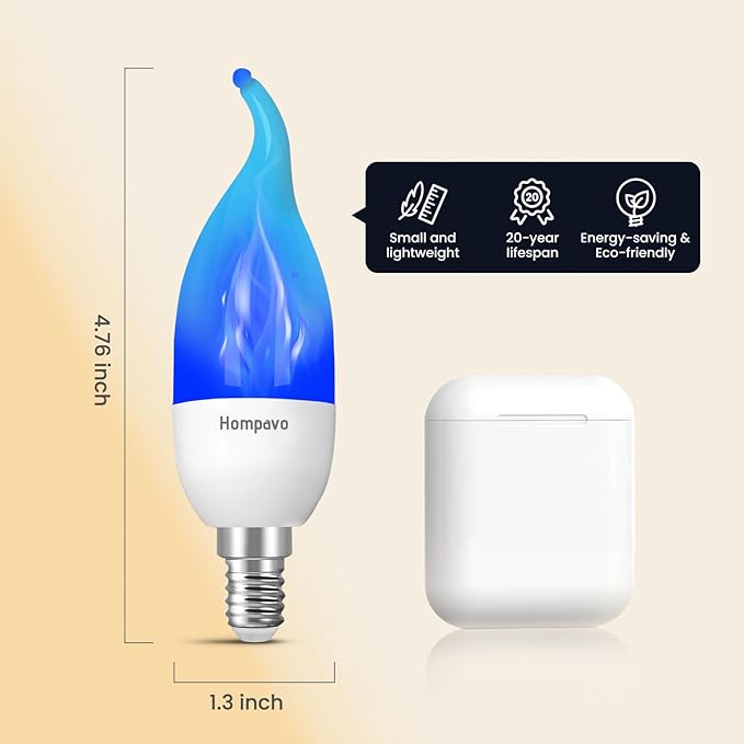 Hompavo 【Upgraded LED Flame Light Bulbs, 3 Modes Flickering Light Bulbs, E12 Chandelier Base Candle Fire Light Bulb for Halloween Christmas Party Porch Indoor & Outdoor Home Decoration, Blue 6 Pack-VerdiqueGarden