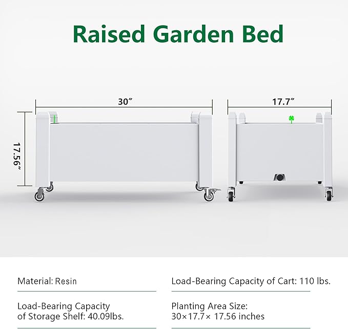 Horticulture Garden Bed with Legs, Divisible Resin Planter Box for Backyard, Patio, Balcony, with 4 Legs, 4 Swivel Lockable Wheels(Ashen,30.04 * 17.72 * 17.56)-VerdiqueGarden