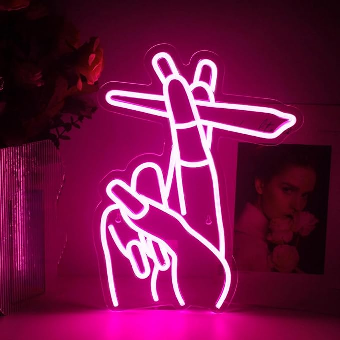 WLHOPE Pink Led Hand Neon Sign for Wall Decor Gesture USB Nail Hand Man Cave Neon Light Sign for Bedroom Home Bar Girls Room Nail Room Salon Party Decor Gift for Women-VerdiqueGarden