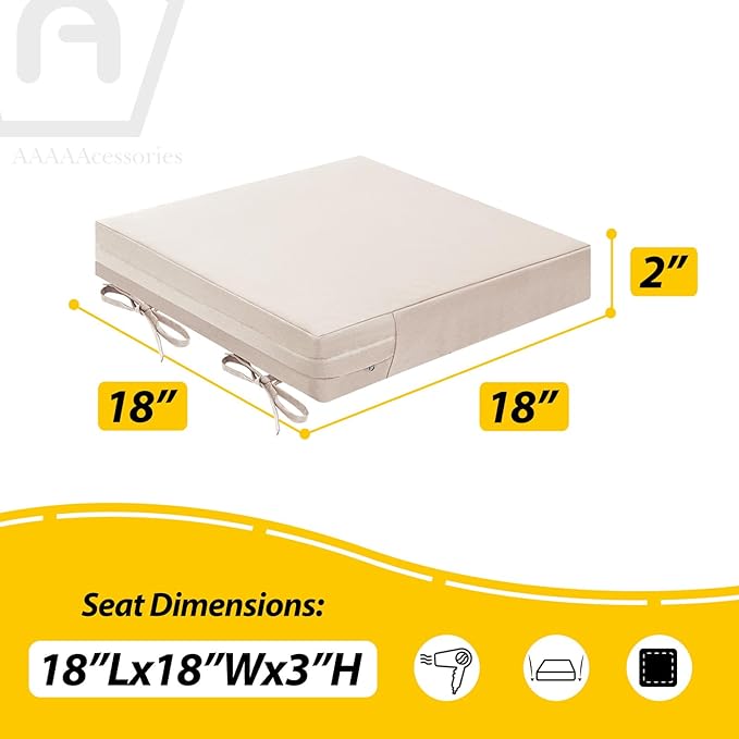 AAAAAcessories Outdoor Seat Cushions for Chairs, Waterproof, Fade-Resistant Patio Furniture Replacement Cushions, 18" x 18" x 2", Set of 2, Khaki Beige-VerdiqueGarden