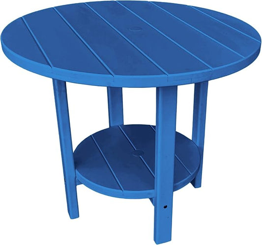 Phat Tommy Round Poly Resin Outdoor Patio Dining Table, All Weather Poly Patio Outdoor Furniture, Blue-VerdiqueGarden
