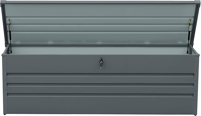 260 Gallon Outdoor Storage Box Waterproof, Extra Large Metal Deck Box and Patio Cushion Box for Storing Gardening Tools, Pool Supplies-VerdiqueGarden