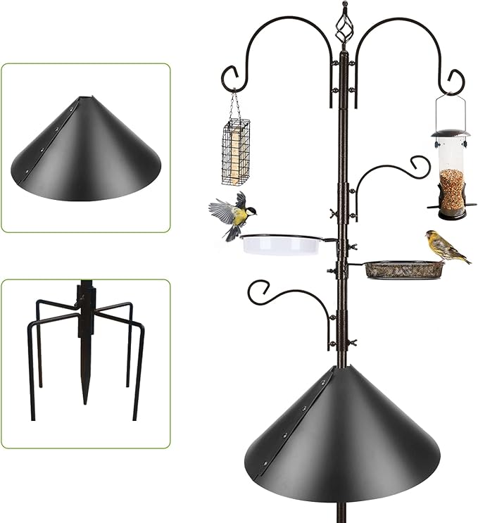 Deluxe Bird Feeding Station Kit - Wild Bird Feeder Hanging Pole With Multi Feeder, Suet Cage, Planter Hanger, and Squirrel Guard Baffle for Attracting Birds-VerdiqueGarden