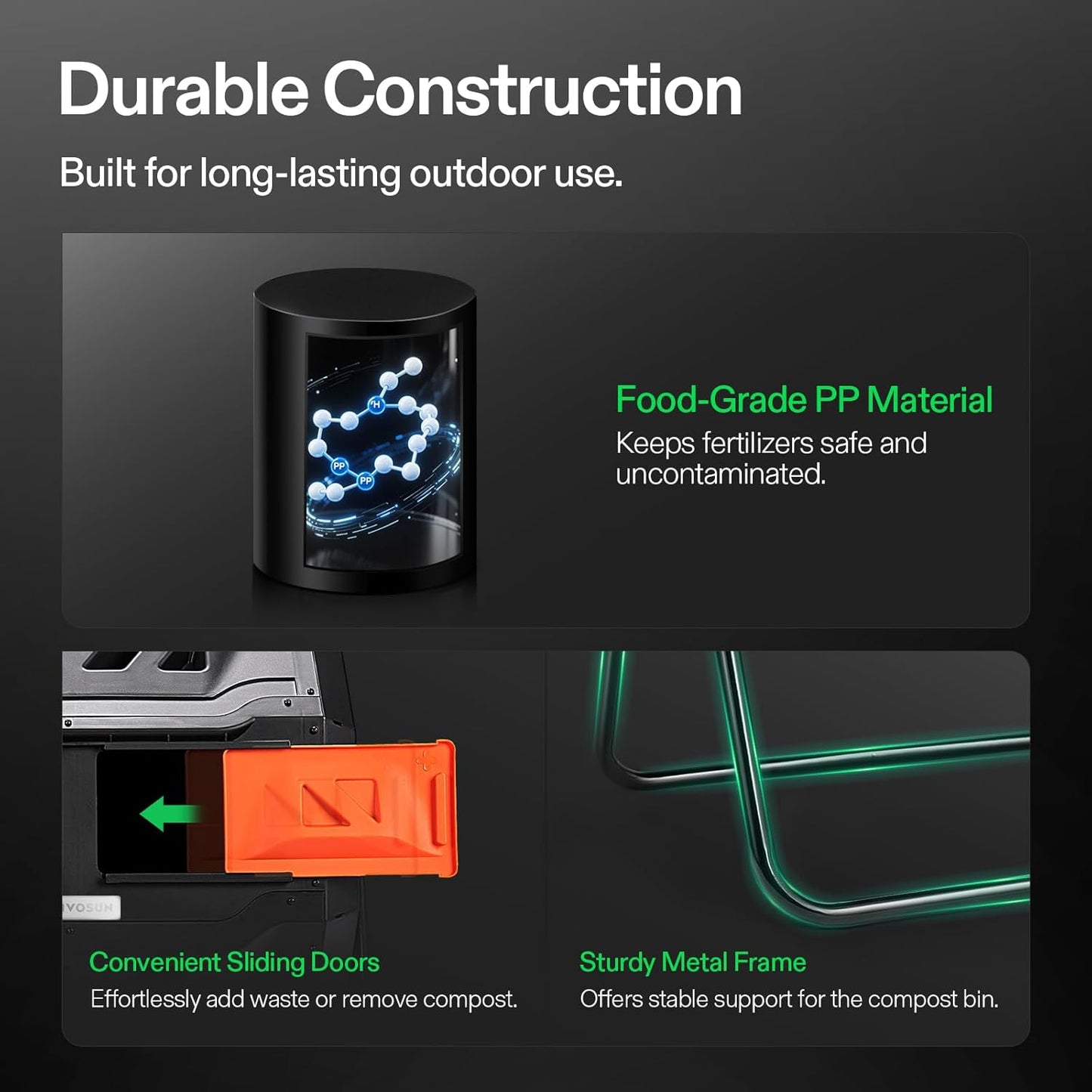 VIVOSUN Outdoor Tumbling Composter Dual Rotating Batch Compost Bin, 43 Gallon Orange Door-VerdiqueGarden