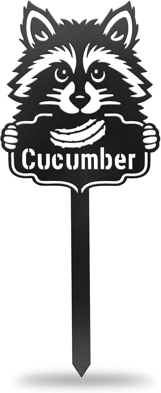 CUTHOLLOW Metal Plant Marker Stake Cucumber and Raccoon for Outdoor Indoor, Waterproof 11.8 inch Cute Garden Plant Labels Sign Tag for Vegetables, Farmhouse Greenhouse Decor - Funny Gardening Gifts-VerdiqueGarden