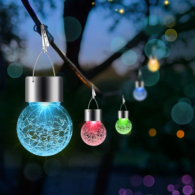 32 Pack Hanging Solar Lights Outdoor Decorative, Waterproof Solar Globe Lantern with Handle and Clip, Solar Powered Cracked Glass Ball Lights for Garden Yard Patio, Fence Tree Umbrella, Holiday Décor-VerdiqueGarden