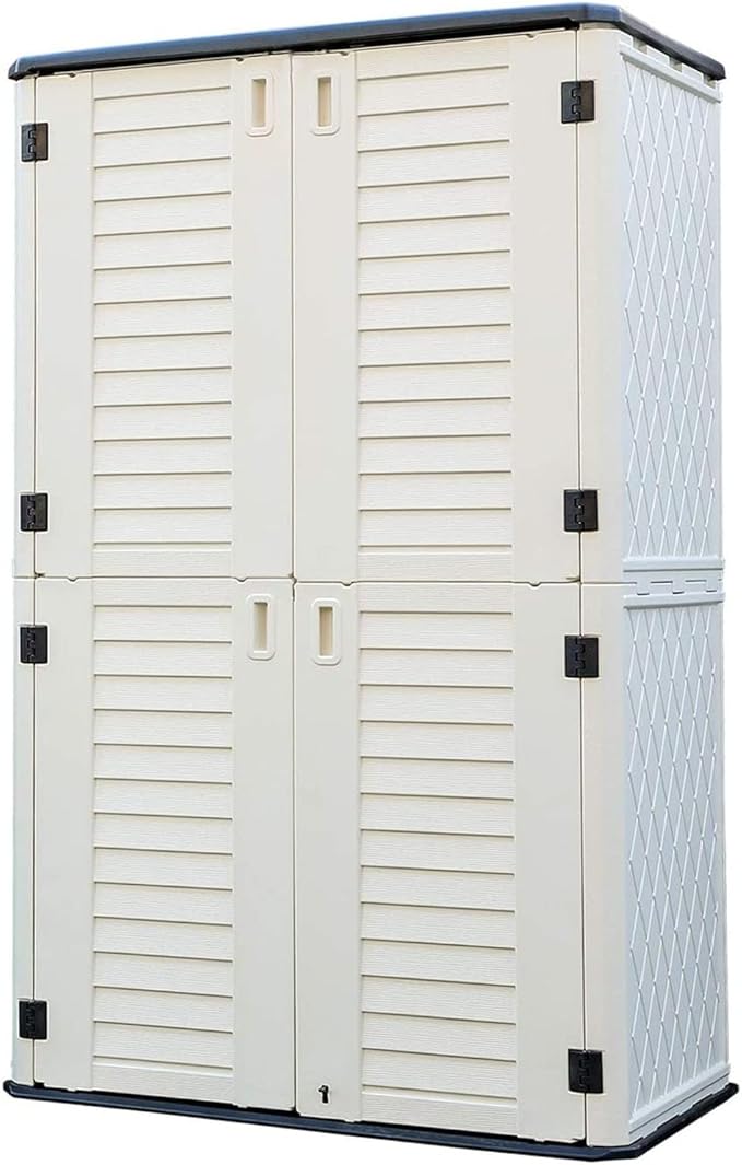 HOMSPARK Storage Shed Weather Resistance, Multi-Purpose Outdoor Storage Cabinet for Backyards and Patios, Vertical Storage Shed for Lawnmower, Patio Accessories (White 1, Tall - 53 cu.ft)-VerdiqueGarden
