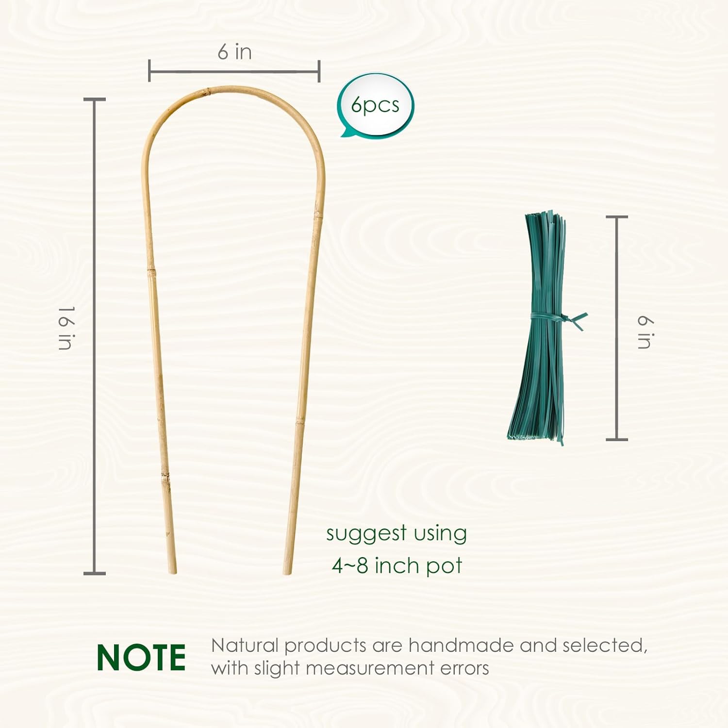 Indoor Plant Trellis for Climbing Plants 16in, 6 Pack Arch Bamboo Trellis for Potted Plants-VerdiqueGarden