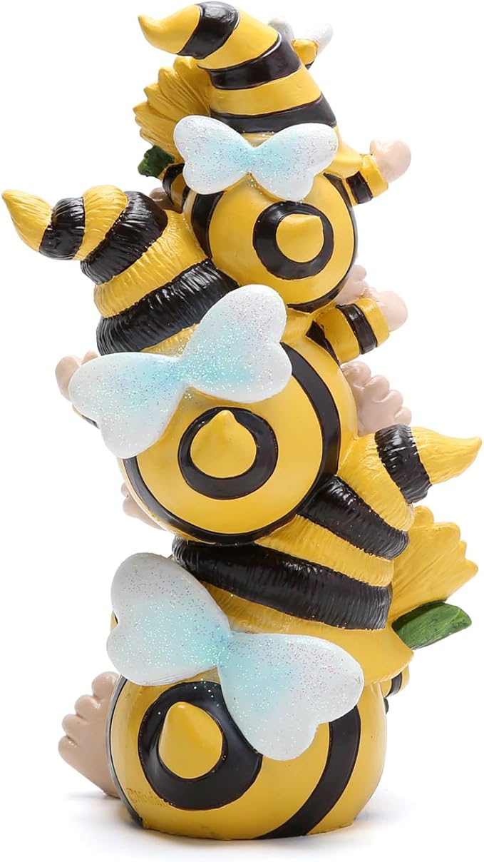 Hodao Summer Bee Gnome Decorations Indoor Home Table Decor Cute Stacked Bee Gnome Figurines Gifts -Swedish Dwarf Elf Figurines Summer Garden Honey Bees Gnomes Decorations (Bee1)-VerdiqueGarden