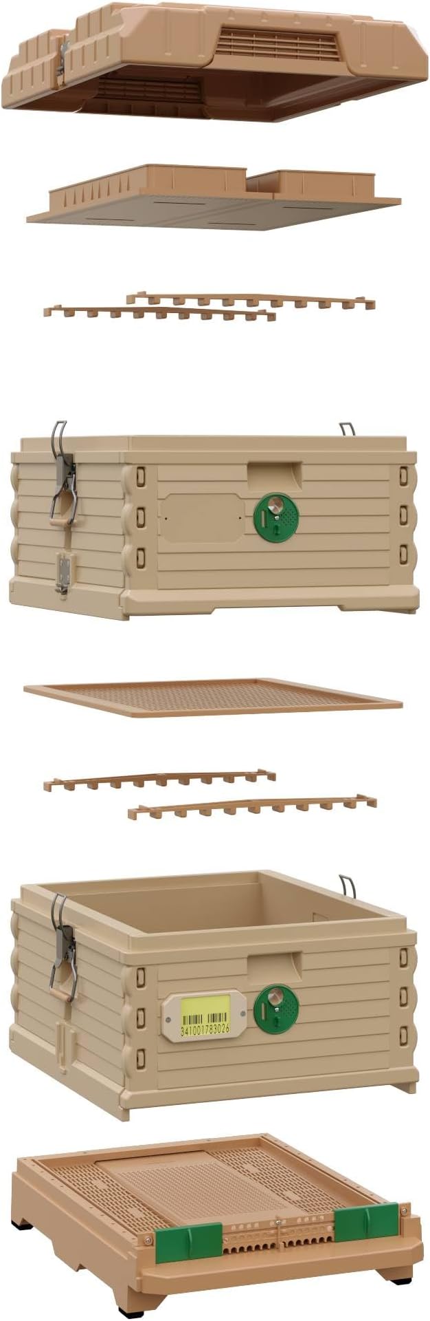 Ergo Insulated 10 Frame Bee Hive Set [NO Frames Included] (Double Deep, Tan Body Green Entrance)-VerdiqueGarden