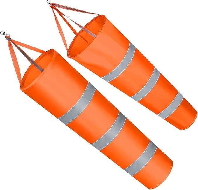 2 Pcs Airport Windsocks Measurement Sock Bag with Reflective Belt Oxford Fabric Ripstop Wind Sock Wind Direction Indicator Windsocks Outdoor Aviation Flag for Airport Farm, 31.5 Inch, 39 Inch(Orange)-VerdiqueGarden