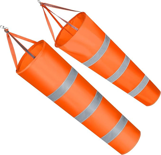 2 Pcs Airport Windsocks Measurement Sock Bag with Reflective Belt Oxford Fabric Ripstop Wind Sock Wind Direction Indicator Windsocks Outdoor Aviation Flag for Airport Farm, 31.5 Inch, 39 Inch(Orange)-VerdiqueGarden