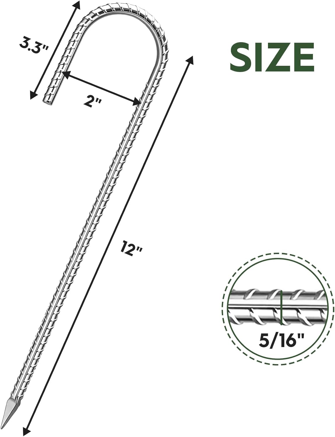 12 inches Ground Stakes Heavy Duty 28 Pieces Metal Fence Rebar Stake 5/16" Diameter J Hook Ground Spikes, Tent Stakes, Swing Set and Gazebo Anchors-VerdiqueGarden