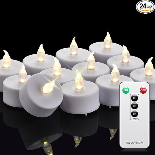 Tea Light Candles with Remote Control,24pack Flickering Flameless LED Candle,Long Lasting 400+Hours,Battery Operated with Timer for Home Decoration Seasonal &Festival Celebration WarmWhite-VerdiqueGarden