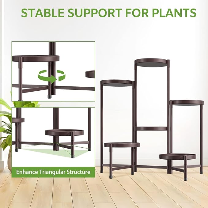iDavosic.ly 6 Tier Large Plant Stand Indoor, 10 Inch Wide Tall Corner Metal Plant Stands Outdoor for Multiple Plants, Folding Tiered Flower Display Holder Rack Shelf, Violet Bronze-VerdiqueGarden