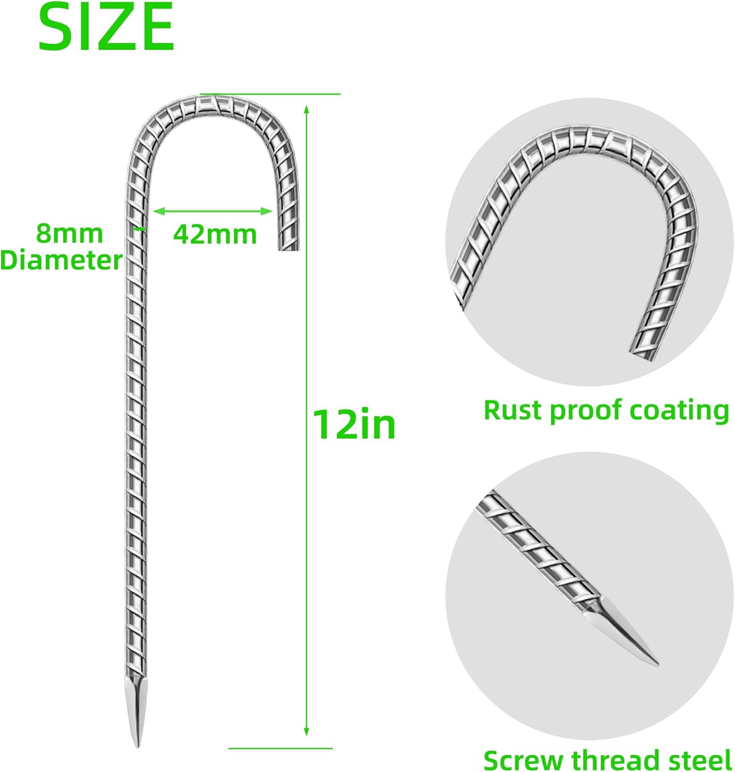18 Pack Ground Garden Rebar Stakes Rebar 12 Inch Anti-Rust Galvanized Steel J Shape Hook Heavy Duty Ground Anchors for Tents, Position Kits,Fences, and Trampolines Landscape Fabric-VerdiqueGarden