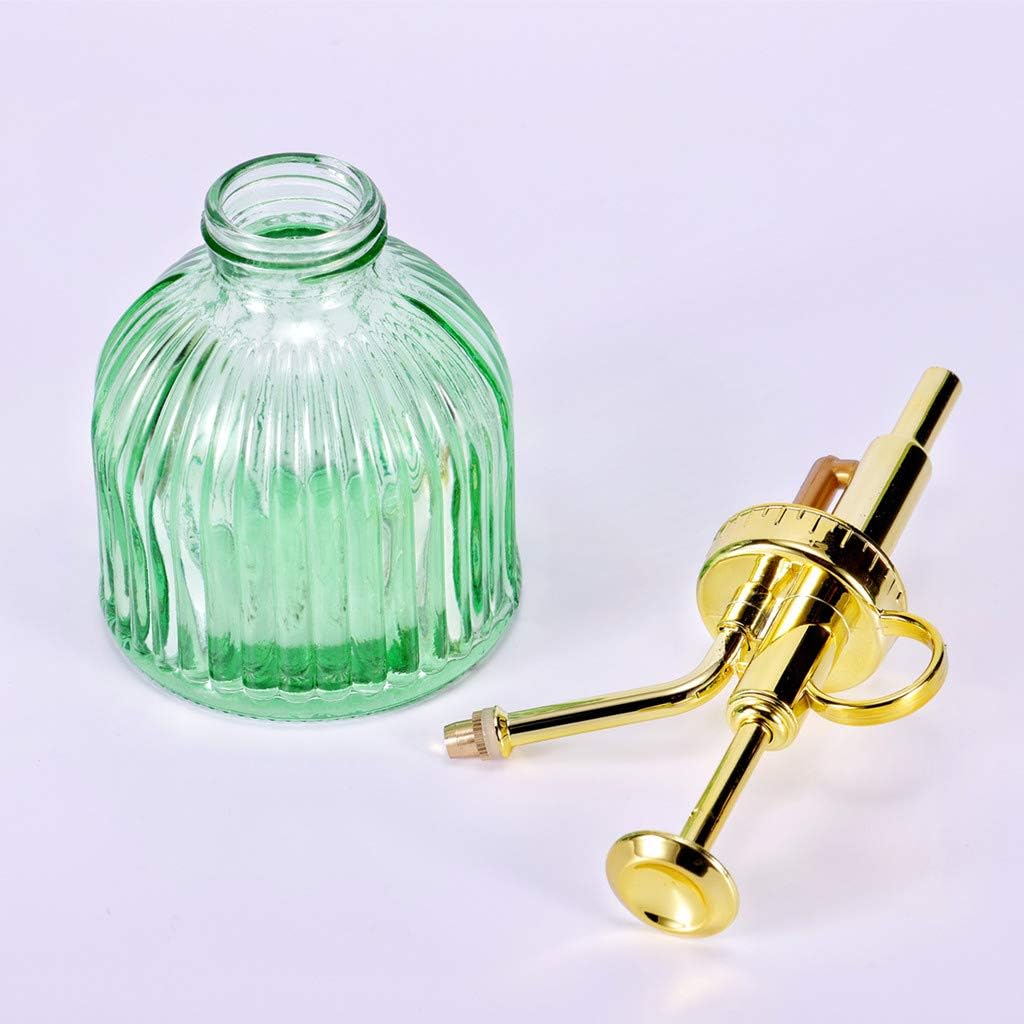 Glass Plant Mister Spray Bottle, 6.5" Green Glass Water Spray Bottle with Gold Top Pump Small Watering Can, Small Plant Sprayer Mister for Indoor Outdoor House (Green+Gold A)-VerdiqueGarden