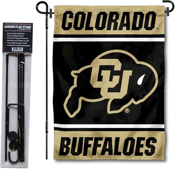 College Flags & Banners Co. Colorado Buffaloes Garden Flag with Stand Holder-VerdiqueGarden
