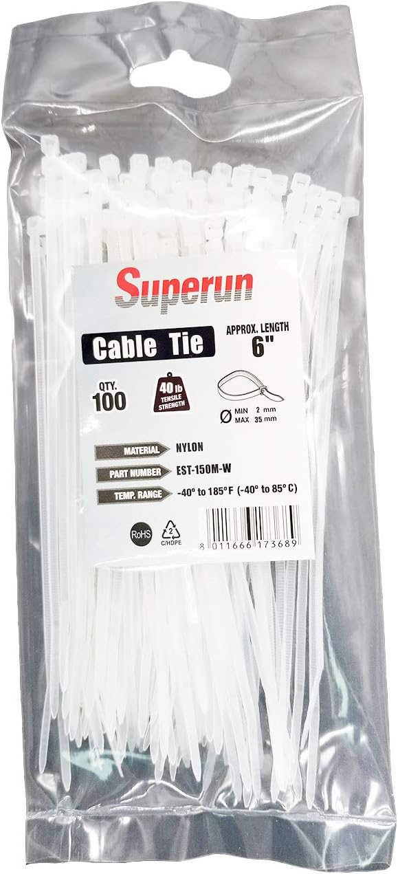 Superun Clear Zip Ties 6 Inch, 40 Lbs Tensile Strength Wire Ties (Industrial Grade Cable Ties) Pack of 100 White-VerdiqueGarden