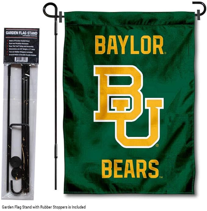 College Flags & Banners Co. Baylor Bears Garden Flag with Pole Stand Holder-VerdiqueGarden