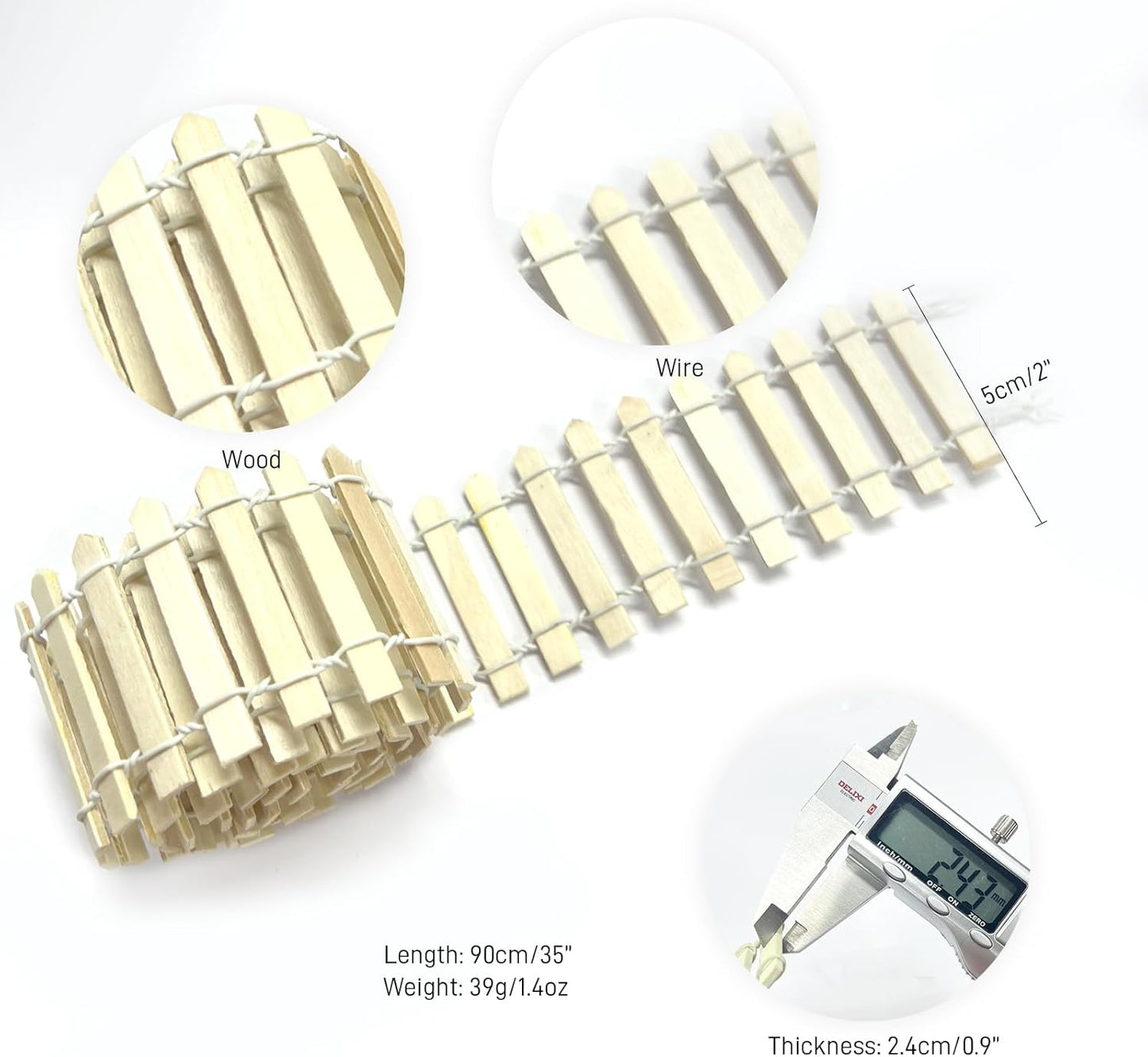 35 Inches Mini Fairy Garden Fence DIY Small Wood Decorative Picket Fence Micro Landscape Miniature Ornaments for Dollhouse, Crafts, Diorama Project, Plant Pot, Nature Wood-VerdiqueGarden