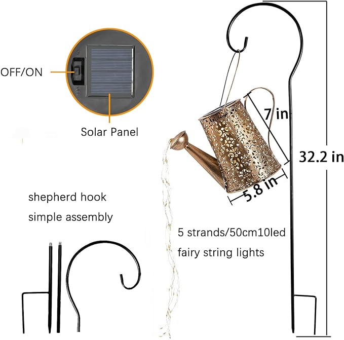 Solar Lights Outdoor Garden Decor, Large Hanging Waterproof Watering Can Landscape Lights Outside Decorations for Yard Front Porch Patio Backyard Gardening Gift for Mom Grandma Women Birthday-VerdiqueGarden