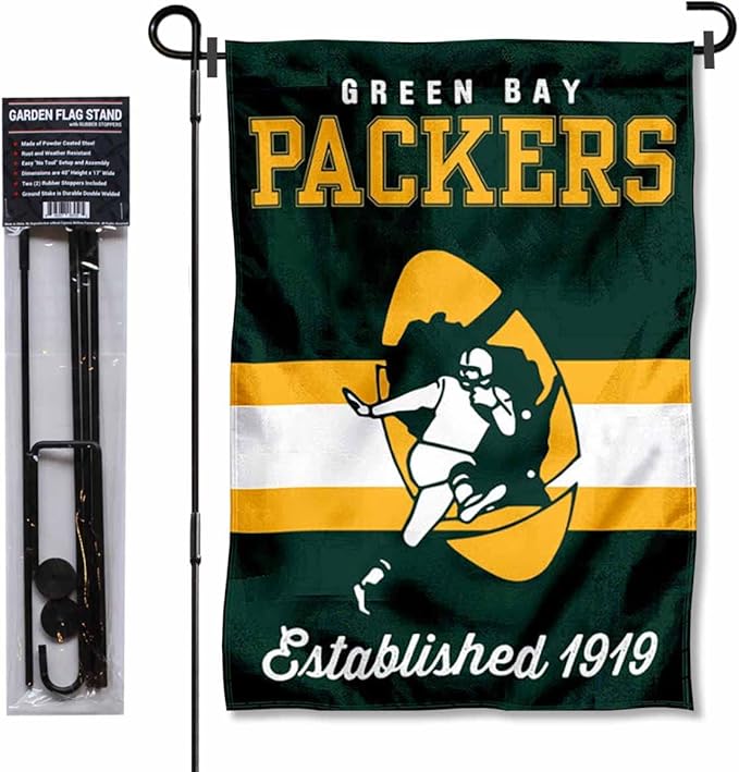 WinCraft Green Bay Packers Throwback Retro Vintage Garden Flag and Flagpole Mount-VerdiqueGarden