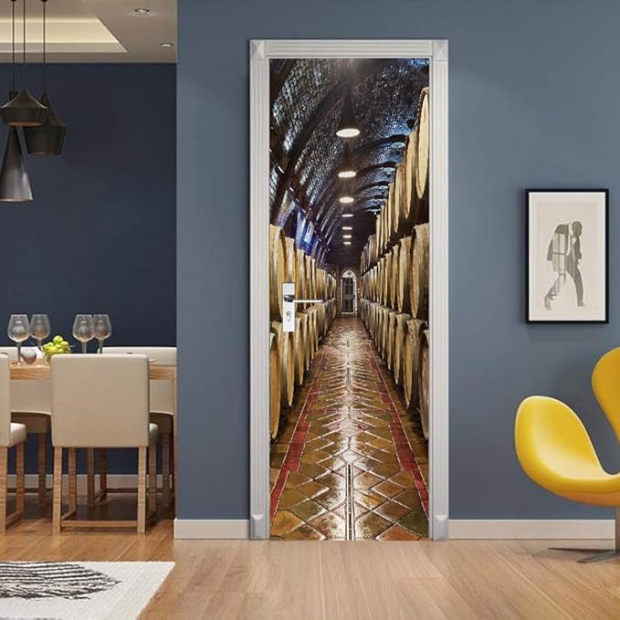 3D Door Stickers Murals - Peel & Stick Wine Cellar Theme - Removable PVC Waterproof Door Poster, 33.9" x 78.7" for Bedroom & Living Room-VerdiqueGarden
