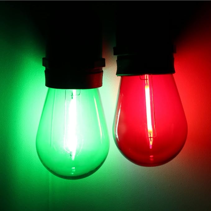 S14 Colored LED String Light Bulbs, 24-Pack 1W Plastic Shatterproof Waterproof Outdoor Indoor Replacement Bulbs for Home Decor, E26 Medium Screw Base, Red and Green Christmas Bulbs-VerdiqueGarden