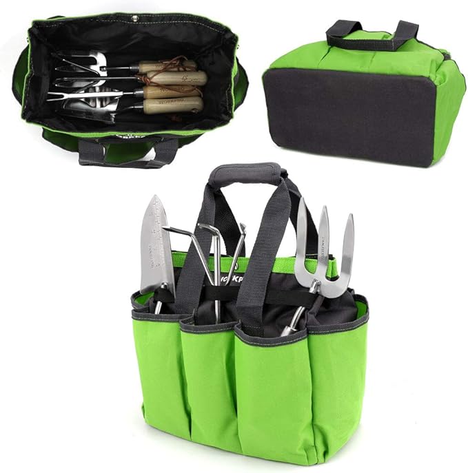 WORKPRO Garden Tool Bag, 8 Pockets Gardening Bag, Heavy Duty Oxford Garden Tote Caddy (Tools NOT Included), 12" x 12" x 6"-VerdiqueGarden
